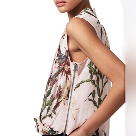 NWT All Saints Abi Nolina Floral & Fauna Draped Top in Clay Pink Size US 4 - Picture 3 of 11